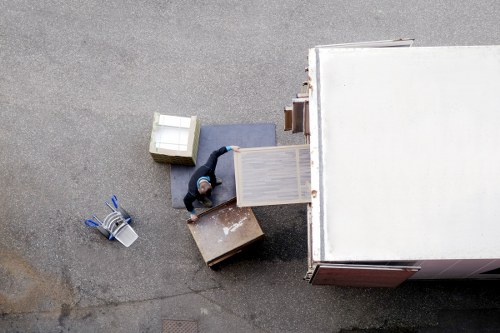 Office furniture and equipment being prepared for a move in Coulsdon