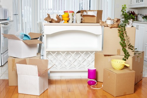 Home and office packing boxes arranged for transport in Coulsdon